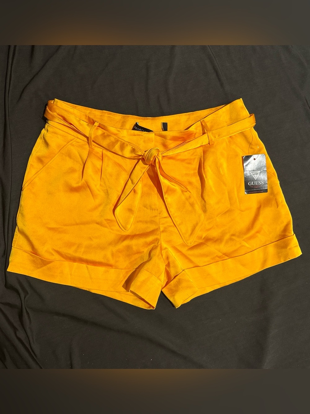 New Guess Marciano High Waist Rise Bright Orange Shorts Belted 6 M